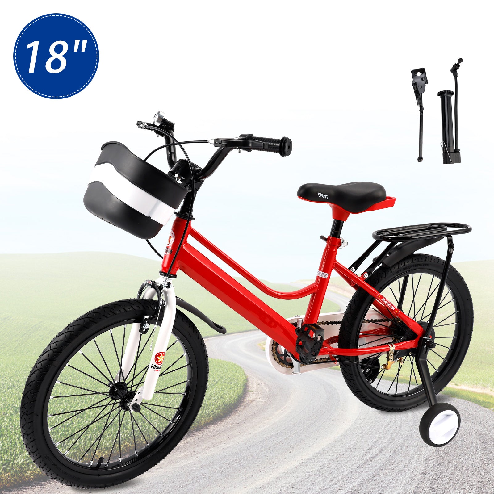16"/18" Kids Bike for Boys and Girls with auxiliary wheels & Rack & Basket
