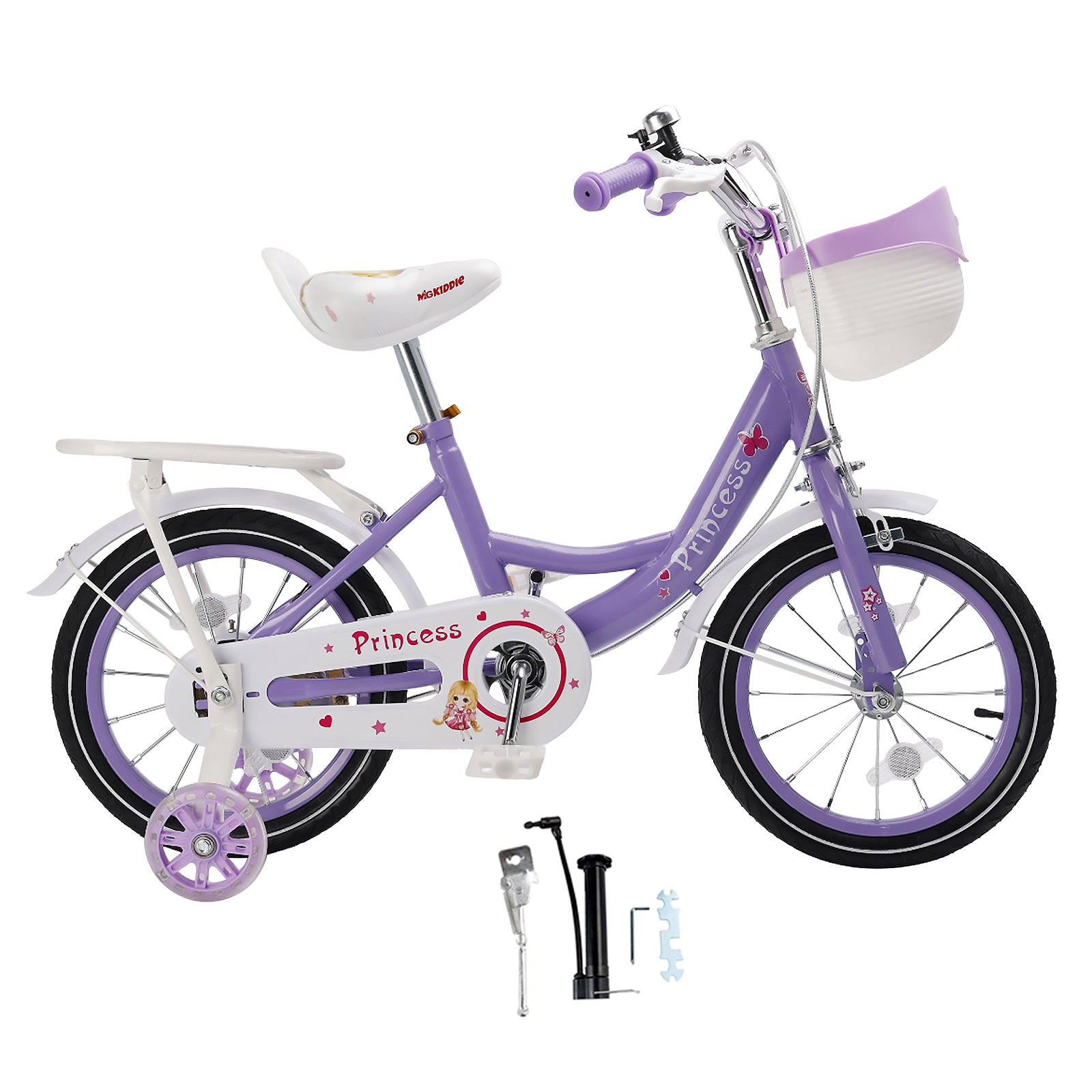16"/18" Kids Bicycle Girls Bike with Training Wheels Basket Kickstand