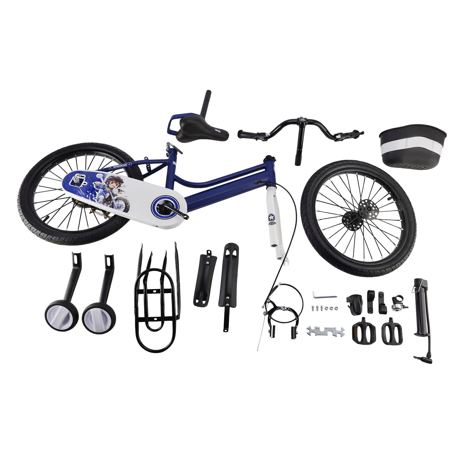 16" Kids Bike for Boys and Girls with auxiliary wheels & Rack Dark Blue