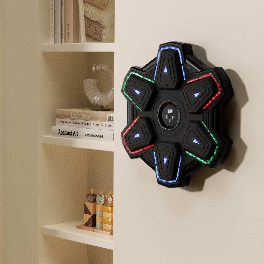 Wall-Mounted for Adults Colorful LED Music Punching Machine with Gloves – Bluetooth Boxing Trainer Perfect for Home & Office Workouts