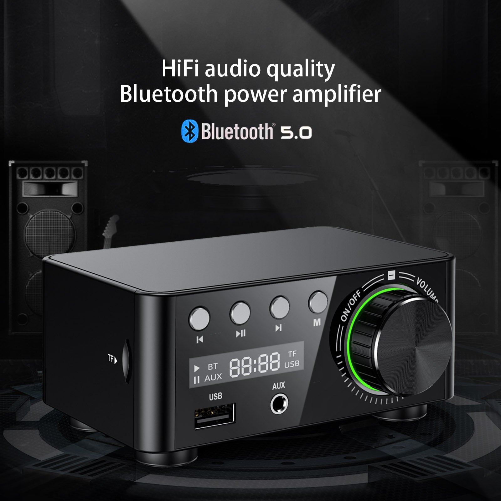 12-24V 50W+50W Bluetooth 5.0 Digital Power Sound Amplifier Desktop HiFi Stereo