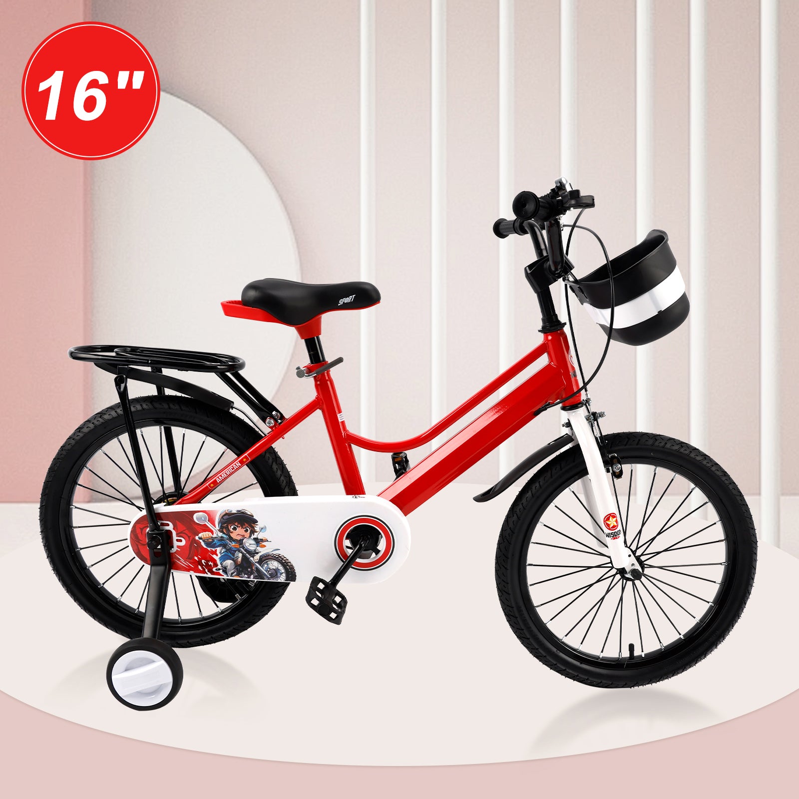 16"/18" Kids Bike for Boys and Girls with auxiliary wheels & Rack & Basket