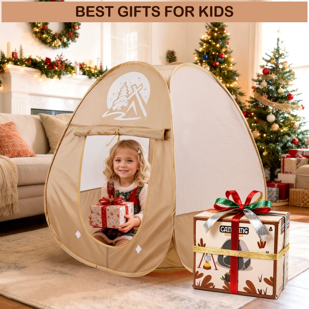 Kids Camping Set with Tent 34Pcs Camping Pretend Play Set with Light-Up Campfire