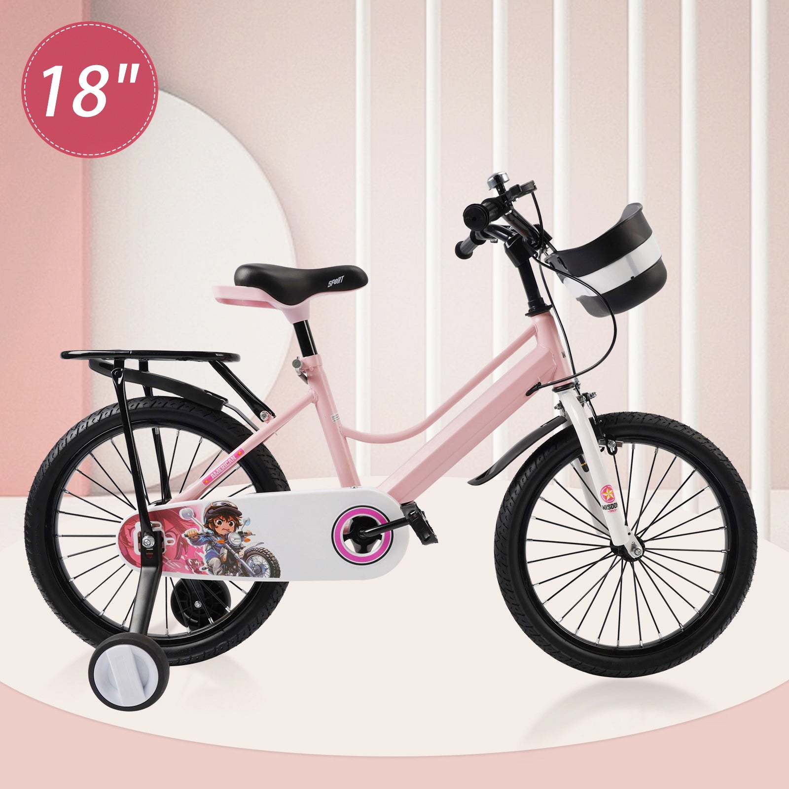 16"/18" Kids Bike for Boys and Girls with auxiliary wheels & Rack & Basket