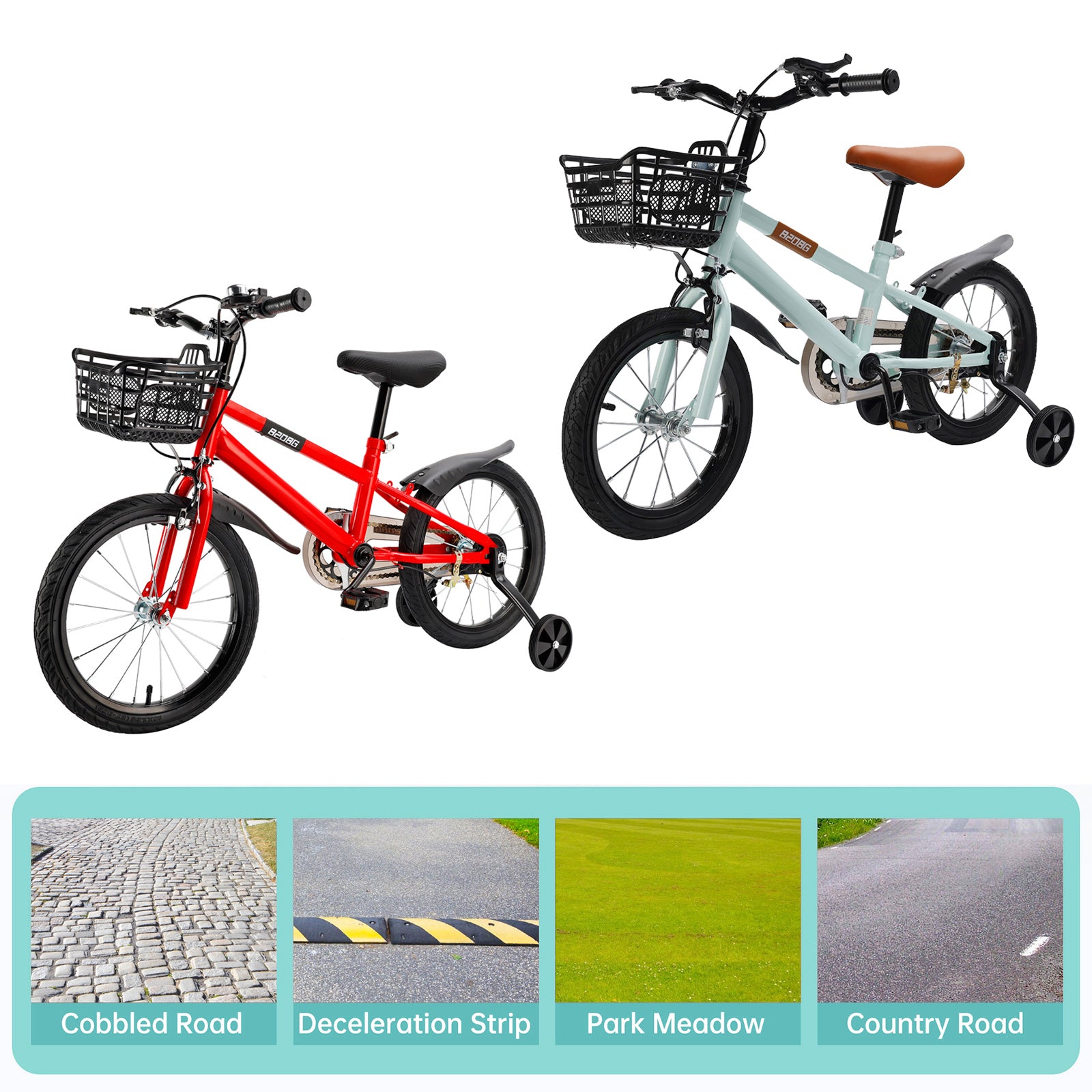 14"/16"/18" Children Bicycle Toddlers Bike with Training Wheels Basket Kickstand