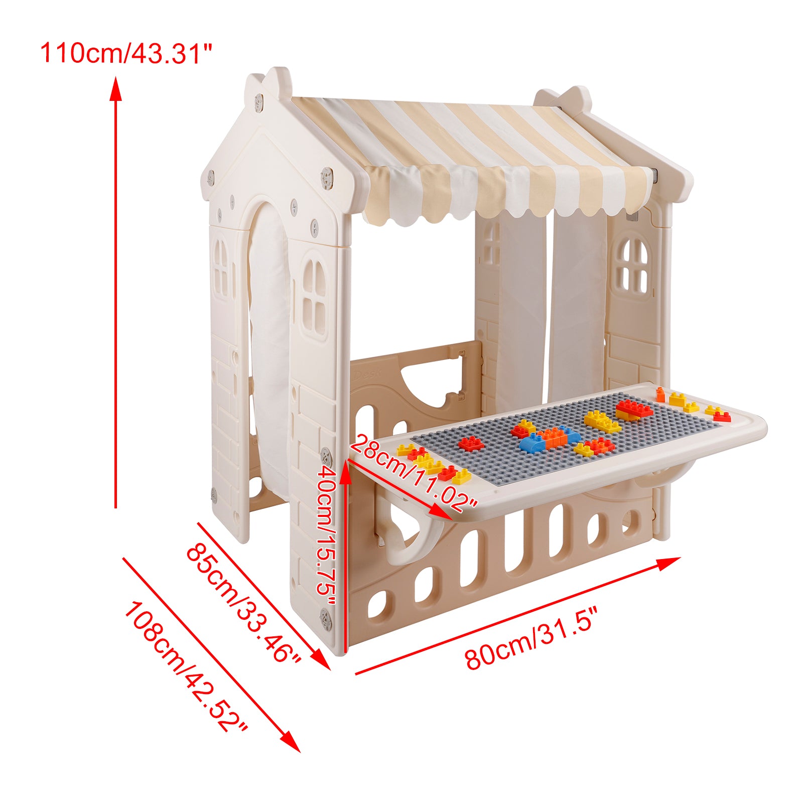 Kids Plastic Outdoor Playhouse with Lights & Building Blocks – Toddler Playhouse Toy for Backyard & Garden Fun