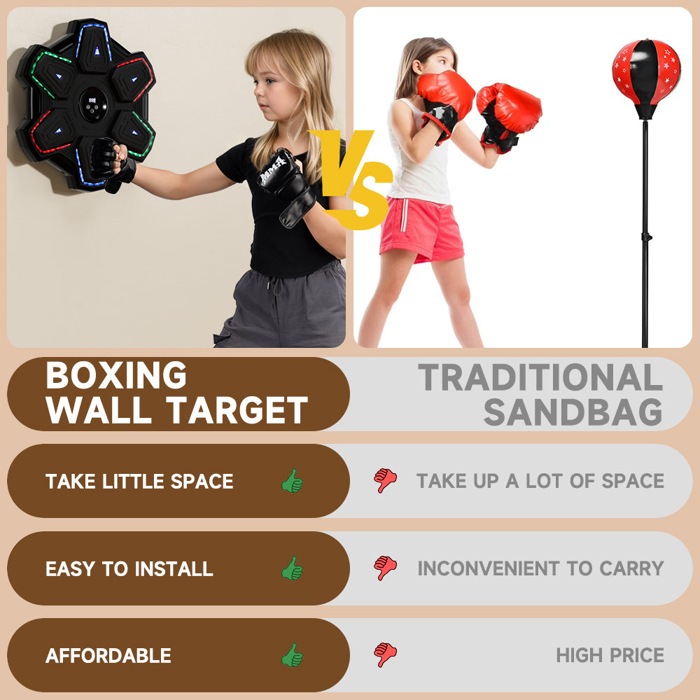 Wall-Mounted for Adults Colorful LED Music Punching Machine with Gloves – Bluetooth Boxing Trainer Perfect for Home & Office Workouts