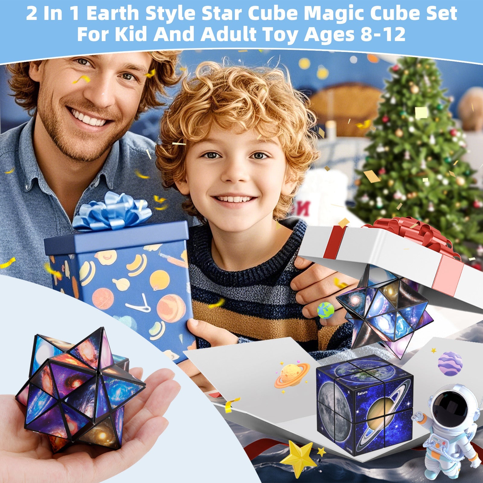 2 In 1 Earth Style Star Cube Magic Cube Set For Kid And Adult Toy Ages 8-12