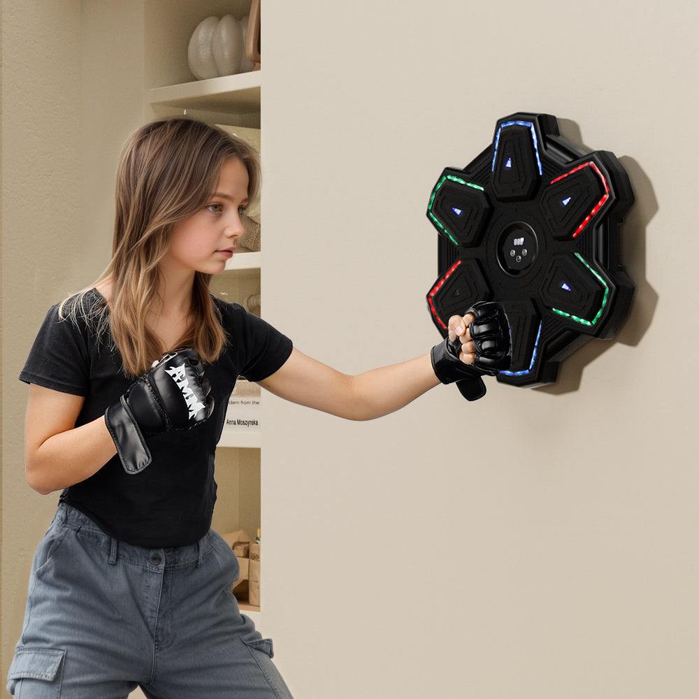 Wall-Mounted for Adults Colorful LED Music Punching Machine with Gloves – Bluetooth Boxing Trainer Perfect for Home & Office Workouts