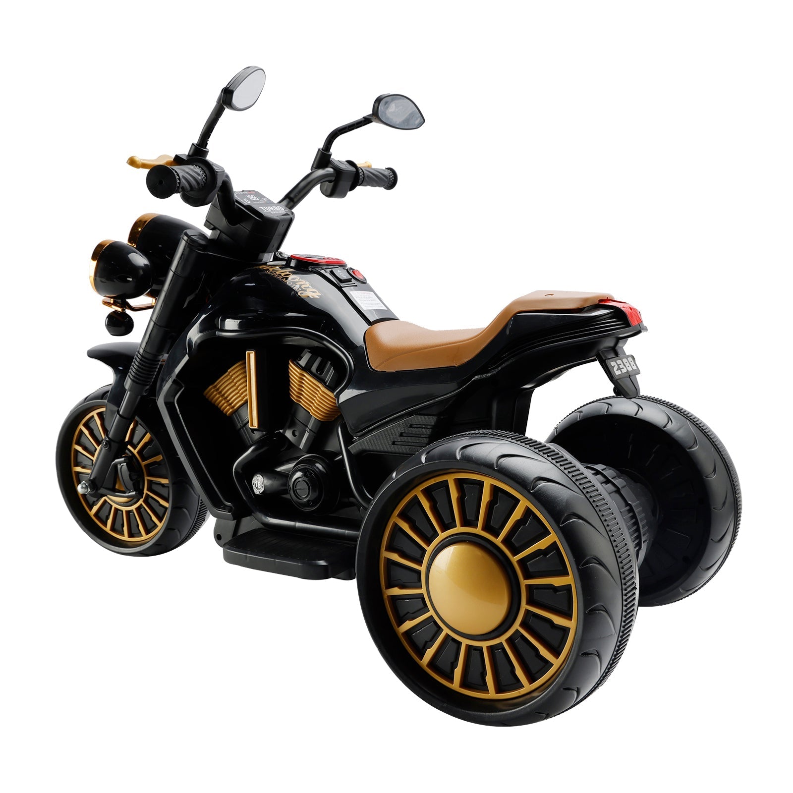 3 Wheel Kids Ride On Motorcycle Electric Dual Drive Toy Car With LED Light Black