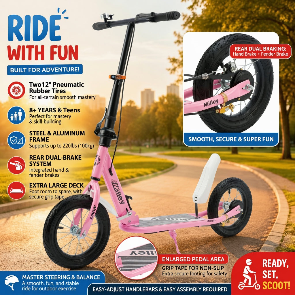 Foldable Commuter Kids Scooter with 12" Air Tires