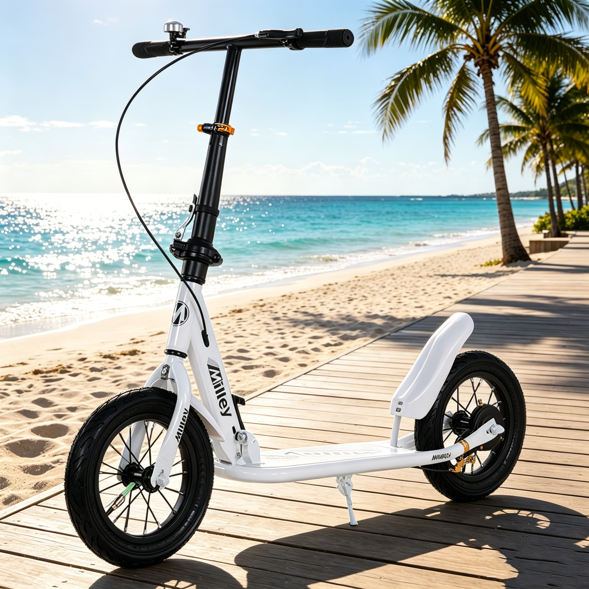 White Kick Scooter for Grown-Ups & Teens – Smooth Ride, Folding Design, Air-Filled Tires