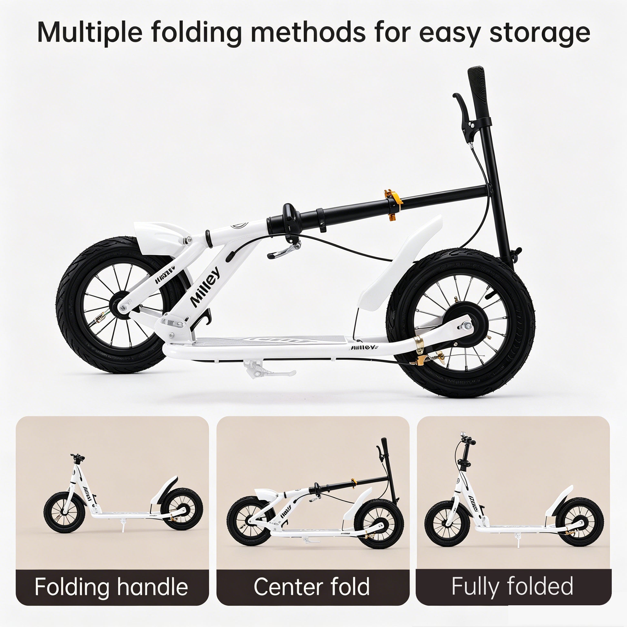 White Kick Scooter for Grown-Ups & Teens – Smooth Ride, Folding Design, Air-Filled Tires