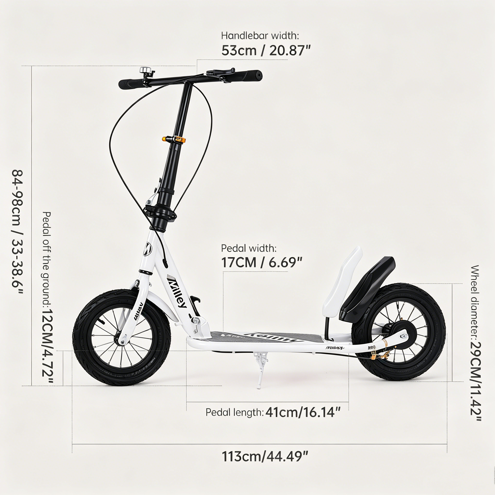 White Kick Scooter for Grown-Ups & Teens – Smooth Ride, Folding Design, Air-Filled Tires